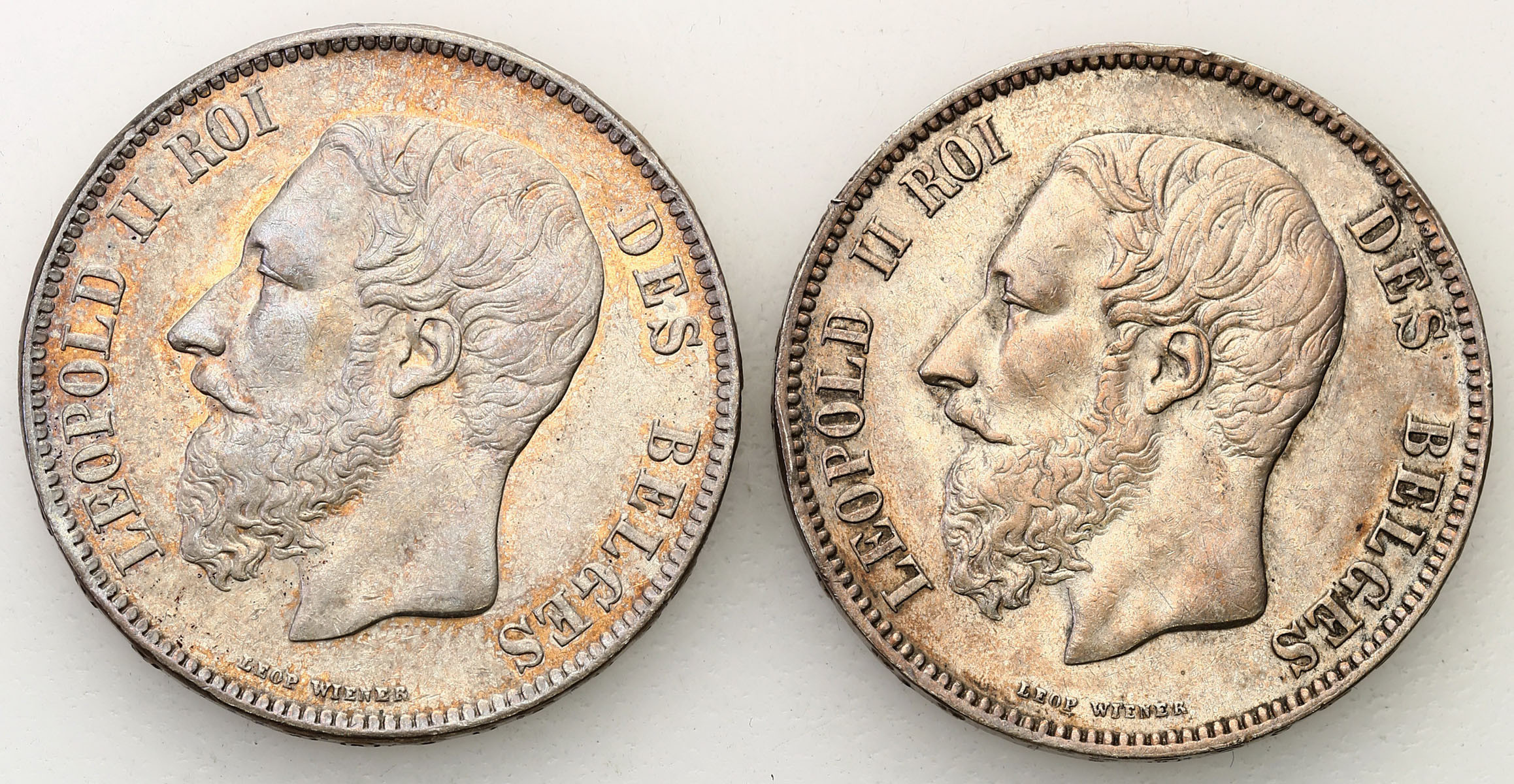 Belgia, Leopold II (1865-1909). 5 franków 1870, 1974, Bruksela